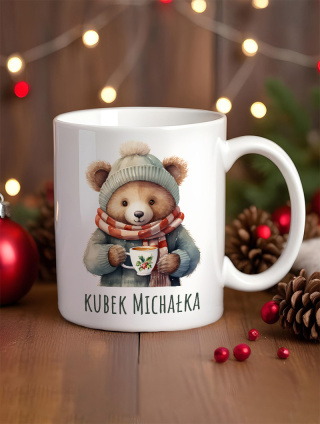 Kubek świąteczny z misiem PERSONALIZOWANY