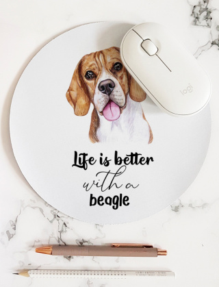 Podkładka pod mysz z beagle "Life is better with a beagle"