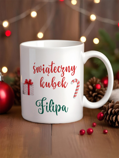 Kubek świąteczny z gnomem PERSONALIZOWANY